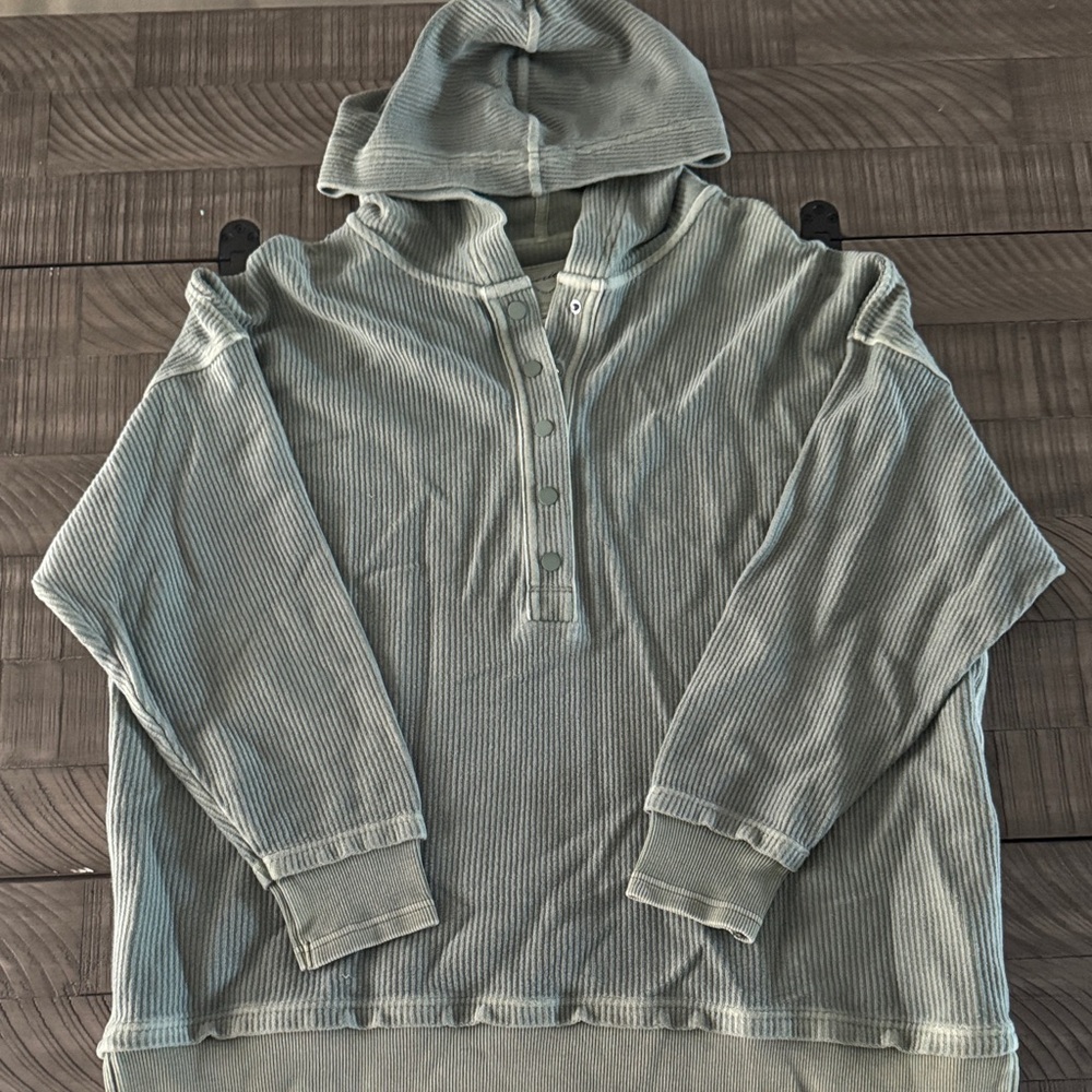 Aerie Green Oversized Button Up Hoodie